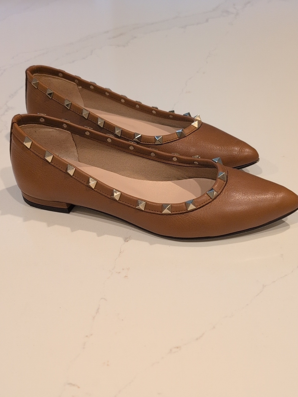 French Sole New York Liron Studded Leather Ballet Flats Size 7.5B Cognac Brown